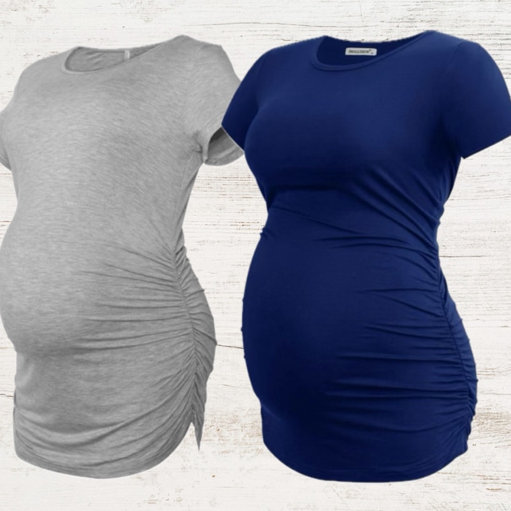 2 Maternity Pregnancy Side Ruched Tops Shirts Clothes Bundle
